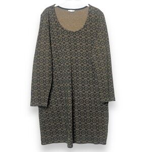 J. Jill Medallion Knit Dress Large 100% cotton camel black knee length neutral